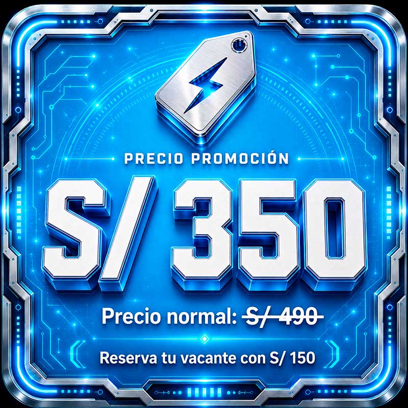 Curso Electricidad Básica precio promoción S/ 350, antes S/ 490, reserva con S/ 150