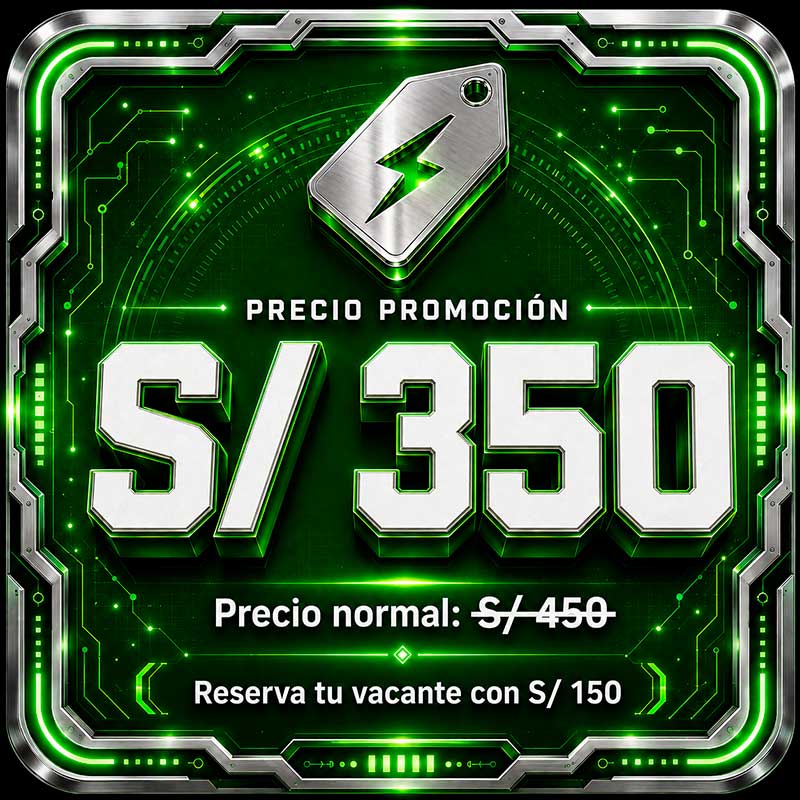 Curso Electrónica Básica precio promoción S/ 350, antes S/ 450, reserva con S/ 150
