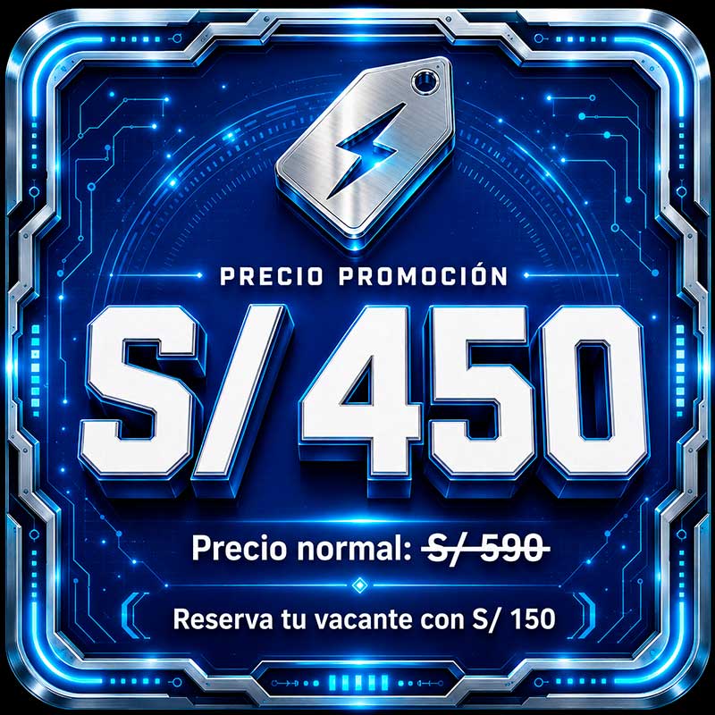 Curso Instalaciones Eléctricas precio promoción S/ 450, antes S/ 590, reserva con S/ 150